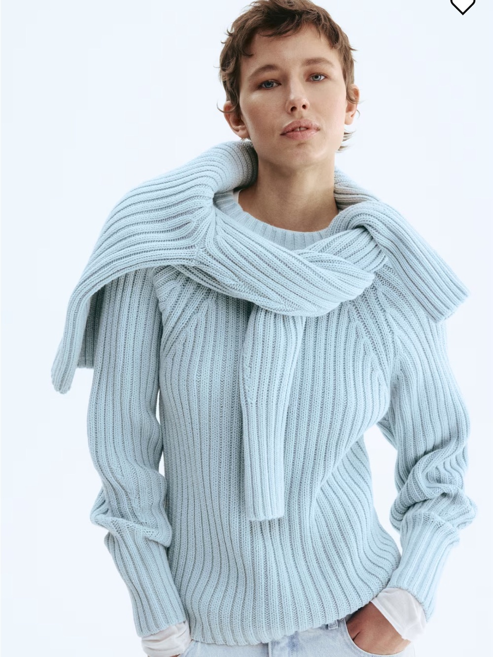 Light Blue Ribbed Crewneck Sweater - Women